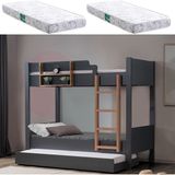 Setay Ranza, Asya Ayrılabilir Yavrulu Ranza + 2 Adet Comfort Yatak - 90 x 190 cm - Antrasit - Ceviz