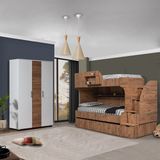 Setay Ranza, Aura Yavrulu Ranza + 3 Kapaklı Dolap, Koyu Ceviz - 90 x 190 cm