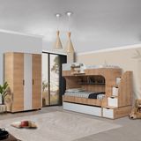 Setay Ranza, Aura Yavrulu Ranza + 3 Kapaklı Dolap, Safir Meşe - Açık Ceviz - 90 x 190 cm