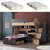 Setay Ranza, Doğa Ranza Karyola Çalışma Masası + 2 Adet Comfort Yatak - Antrasit - Ceviz - 115 x 175 cm