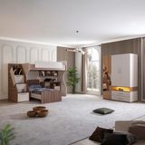 Setay Ranza, Milano Genç Odası Takımı Çift Kişilik Çalışma Masalı Modern Ranza + Üç Kapaklı Modern Dolap - Ceviz - 90 x 190 cm