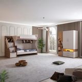 Setay Ranza, Milano Genç Odası Takımı Çift Kişilik Modern Ranza + Üç Kapaklı Modern Dolap - Ceviz - 90 x 190 cm