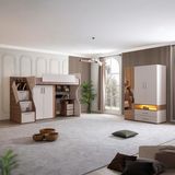 Setay Ranza, Milano Genç Odası Takımı Dolaplı Çalışma Masalı Modern Ranza + Üç Kapaklı Modern Dolap - Ceviz - 90 x 190 cm