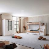 Setay Ranza, Vita Bohem Genç Odası Takımı Yavrulu Ceviz Ranza + 4 Kapaklı Dolap - Beyaz - 90 x 190 cm