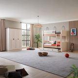 Setay Ranza, Zenit Yavrulu Genç Odası Takımı Ranza + 3 Kapaklı Dolap - 90 x 190 cm - Krem