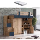 Setay Riva Ranza 2 Kapaklı Dolap Çalışma Masası + 1 Adet Comfort Yatak - Ceviz - Mavi - 90 x 190 cm