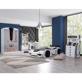 Setay Sports Çocuk Odası Takımı, Beyaz - Vento Arabalı Yatak - Dolap - Masa - Şifonyer - Kitaplık
