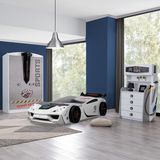 Setay Sports Çocuk Odası Takımı, Beyaz - Vento Arabalı Yatak - Dolap - Şifonyer