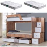 Setay Triple Yavrulu Merdivenli Ranza + 2 Adet Comfort Yatak - Ceviz - Beyaz - 90 x 190 cm