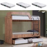 Setay Triple Yavrulu Metal Ayaklı Ranza + 3 Comfort Yatak - Ceviz - Beyaz - 90 x 190 cm