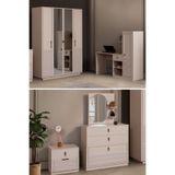 Setay Vela Genç Odası Takımı - 4 Kapaklı Aynalı Dolap, Çalışma Masası, Şifonyer, Komodin