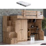 Setay Viva Ranza 2 Kapaklı Dolap Çalışma Masası + 1 Adet Comfort Yatak - Ceviz - 90 x 190 cm