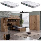 Setay Viva Ranza Karyola Çalışma Masası, 3 Kapaklı Dolap + 2 Adet Comfort Yatak - Ceviz - 90 x 190 cm