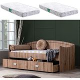 Setay Yavrulu Karyola, Akasya Yavrulu Yatak + 2 Adet Comfort Yatak - 90 x 200 cm - Ceviz