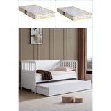 Setay Yavrulu Karyola, Beyaz Nikea Yavrulu Karyola + 2 Adet Comfort Yatak - Pembe - 90 x 190 cm
