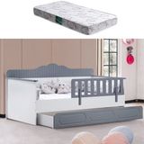Setay Yavrulu Karyola, Flower Yavrulu Montessori Karyola - Gri + 1 Adet Comfort Yatak Gri-90 x 190