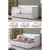 Setay Yavrulu Karyola, Marmaris Divan Karyola Çekmeceli Açılır Çift Kişilik Karyola + Soft Yatak -Antrasit - Gri - 80 x 200 cm