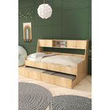 Setay Yavrulu Karyola, Viyole Kapaklı, Kitaplıklı Yavrulu Karyola - 90X200 - Açık Ceviz - 90 x 200 cm