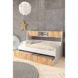 Setay Yavrulu Karyola, Viyole Kapaklı, Kitaplıklı Yavrulu Karyola - 90X200 - Beyaz - Ceviz - 90 x 200 cm
