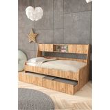 Setay Yavrulu Karyola, Viyole Kapaklı, Kitaplıklı Yavrulu Karyola - 90X200 - Ceviz - 90 x 200 cm