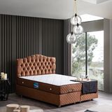 Setay Zümrüt İkili Set Çift Kişilik Baza Başlık - Açık Kahve - 190 x 140 cm - Kahverengi