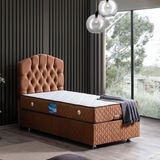 Setay Zümrüt İkili Set Tek Kişilik Baza Başlık - Açık Kahve - 100 x 200 cm - Kahverengi