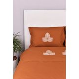 setekshome Yaprak Işlemeli Çift Kişilik Yatak Örtülü Nevresim Takımı Taba %100 Pamuk - Kahverengi - 230 x 220 cm