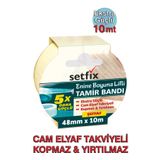 Setfix Enine Boyuna Lifli Tamir Bandı, 48 mm x 10 mt / Cam Elyaf Flament Takviyeli, 5 Kat Güçlü, Şeffaf, Elle Yırtılmaz, Kopmaz Bant