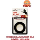Setfix Siyah Tüylü Bez Bant, 18 mm x 8 mt / 105°C Isı Dayanımlı Kablo Demetleme, Otomotiv, Lpg, Ses Yalıtım Bandı