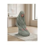 Setiora Tek Parça Namaz Elbisesi Boydan Giymeli Su Yeşili Çantalı