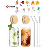 Setli Bambu Kapaklı Cam Bardak ve Pipetler, Fırça ile Temizlik - Seçenek 1