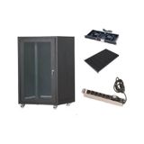 Setrack 19'' 16u 600x600 Camlı Tekerlekli Rack Kabinet+fan+sabit Raf+priz