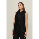 Setre Siyah Kolsuz Asimetrik , Balıkçı Yaka Şal Detaylı Triko - L - XL
