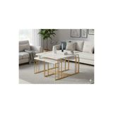 Seul 5 li Tekerli Gold Beyaz Mermer Desen Yavrulu 4+1 Kare Orta Sehpa Gri