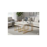 Seul 5 li Tekerli Gold Beyaz Mermer Desen Yavrulu 4+1 Kare Orta Sehpa
