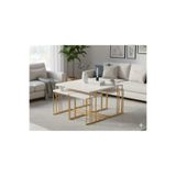 Seul 5 li Tekerli Gold Beyaz Yavrulu 4+1 Kare Orta Sehpa Metalik