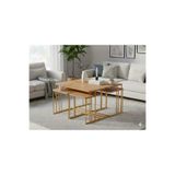 Seul 5 li Tekerli Gold Ceviz 4+1 Kare Orta Sehpa Altın