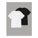 SeusCraft 2'li Düz Basic Tişört - Siyah Beyaz Oversize Baskısız Yazlık Kısa Kol T-Shirt Bisiklet Yaka