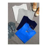 SeusCraft 4'lü Düz Basic Tişört - Beyaz Gri Lacivert Sax Mavi Oversize Baskısız Yazlık T-Shirt Bisiklet Yaka