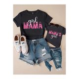 SeusCraft Anne Kız Kombin Tişört Takımı T-Shirt Twin Kız Çocuk Anne mama's girl(TEKLİ FİYAT) - Siyah