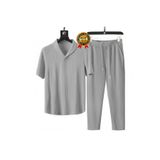 SeusCraft Bürümcük Krinkıl T-shirt Pantolon Takım - Gri Regular Bebe Yaka