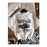 SeusCraft Vintage Classic Tişört - Beyaz Baskılı Oversize Yazlık Kısa Kol T-Shirt Bisiklet Yaka