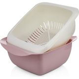 Sev Plastik Hazneli Kare Süzgeç - Pudra - Renk