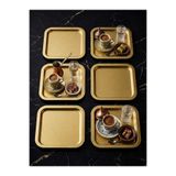 SEVA ÇELİK DEKORATİF METAL GOLD RENK KARE 6 ADET MODERN KAHVE SUNUM TEPSİSİ 21X21 CM