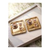 SEVA ÇELİK GOLD KARE 2 ADET KENARI GOLD DESENLİ ÇAY KAHVE SUNUM TEPSİSİ