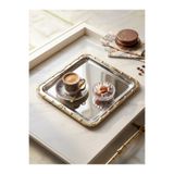 SEVA ÇELİK PASLANMAZ ÇELİK KARE 1 ADET KENARI GOLD DESENLİ ÇAY KAHVE TEPSİSİ SUNUM