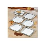SEVA ÇELİK Paslanmaz Çelik kare model 6 ADET GÜMÜŞ DÖRT KÖŞE AKSEUARLI SERVİS VE SUNUM TEPSİSİ