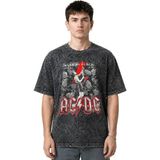 Sevbano Ac Dc Back In Black Rock Metal Müzik Grubu Ön Baskılı Unisex Oversize Eskitme Yıkamalı Tişört - Siyah - XL