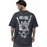 Sevbano Ac Dc Highway To Hell Rock Metal Müzik Grubu Sırt Baskılı Unisex Oversize Eskitme Yıkamalı Tişört - Siyah - XS