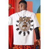 Sevbano Ac Dc Rock Metal Müzik Grubu Sırt Baskılı Unisex Oversize Tişört - Beyaz - XL